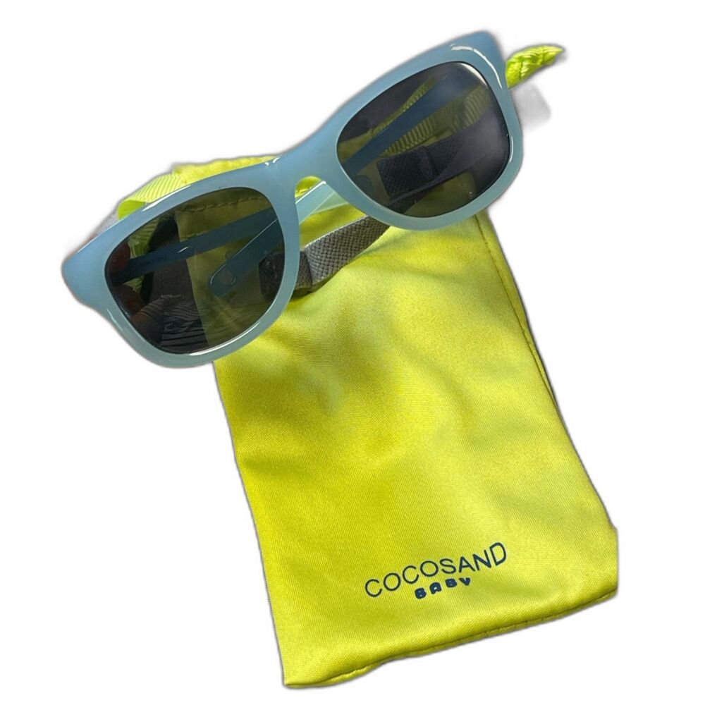 Cocosand Baby Sunglasses Blue Frames Adjustable Strap Pouch Infant Toddler Case